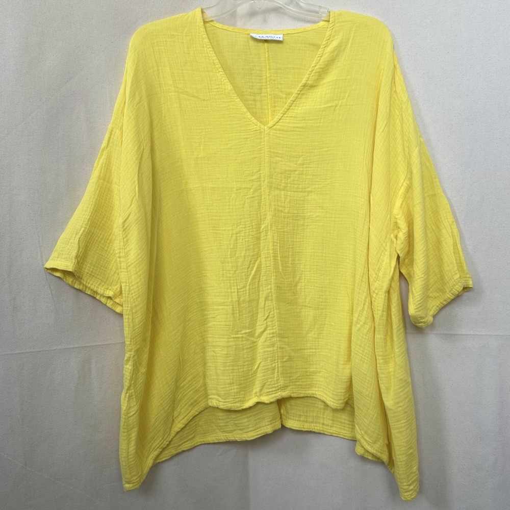 Bryn Walker Yellow Cotton Double Gauze Caspar Top Oversized V-Neck XS USA Made